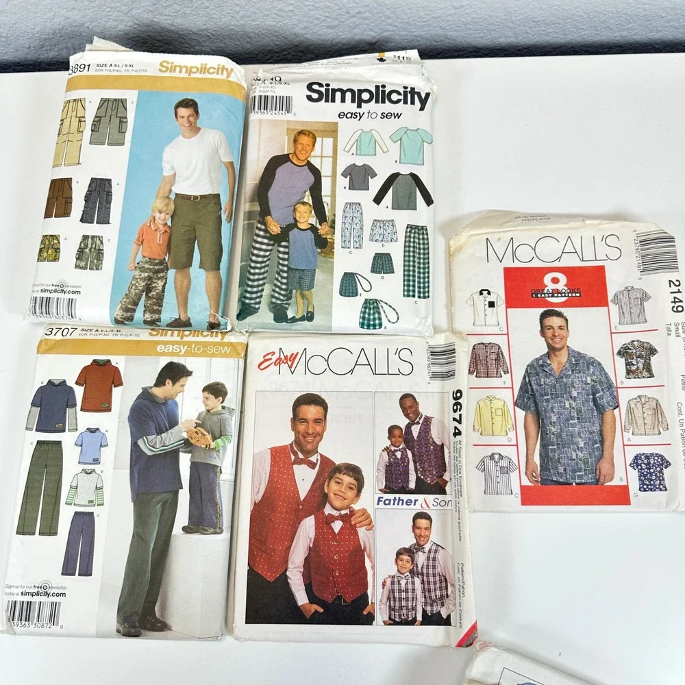 VTG Lot 9 Simplicity McCalls Sewing Patterns Mens Boys Shirts Shorts Vests Pants